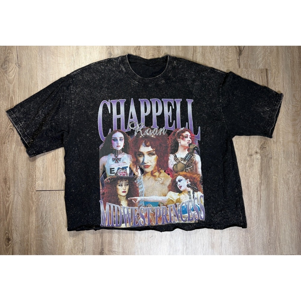 Chappell Roan Oversized Cropped T Shirt L-XL Black Faded Vintage Wash